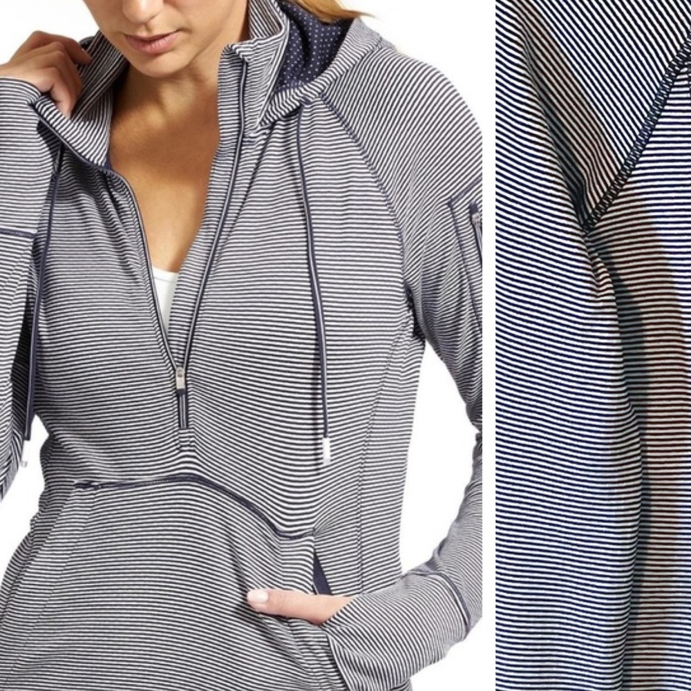 Athleta • Heavenly Hail Striped Navy Blue Half Zip Hoodie